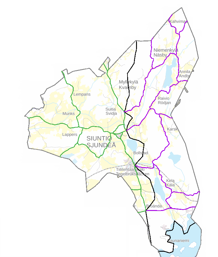 Kartan visar att staten ansvarar för underhållet av stamväg 51, Sjundeåvägen, Svidjavägen, Lappersvägen, Evitskogsvägen, Lempansvägen, Flythvägen, Grennäsvägen, Degerbyvägen, Kaffelandsvägen, Övitsbyvägen, Skräddarskogsvägen, Näsbyvägen, Andbyvägen, Björnkärrsvägen, Karskogsvägen, Sjundbyvägen, Engesbyvägen och Östra kungsvägen.